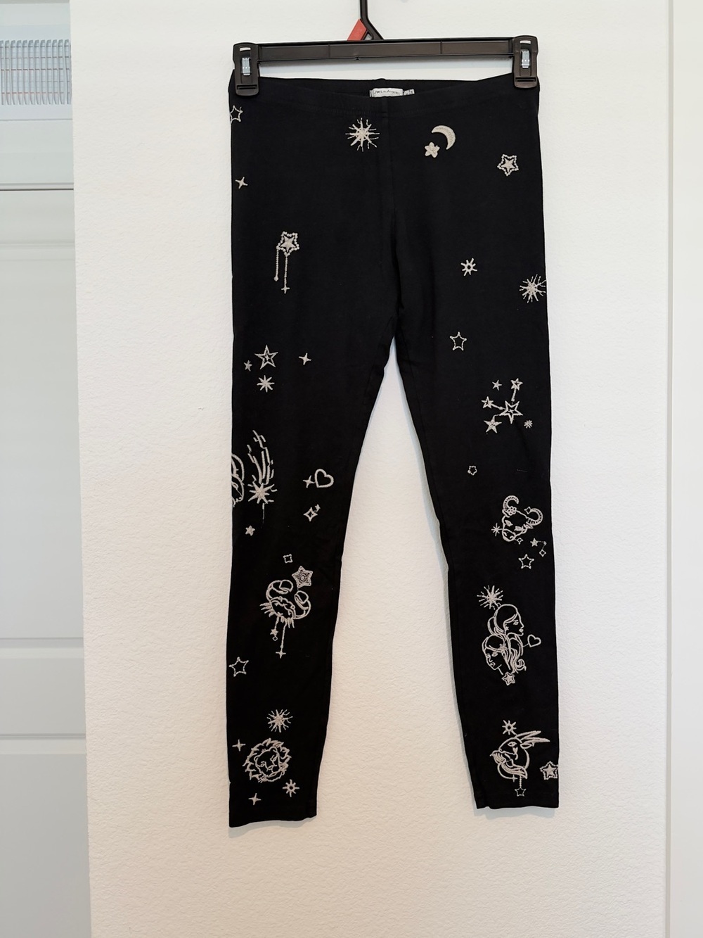 Johnny Was Black Leggings with Silver Celestial & Animal Embroidery